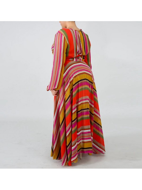 Vestito Donna Lungo a Righe Taglie Grandi Woman Oversize Maxi Dress OS120013B- f3